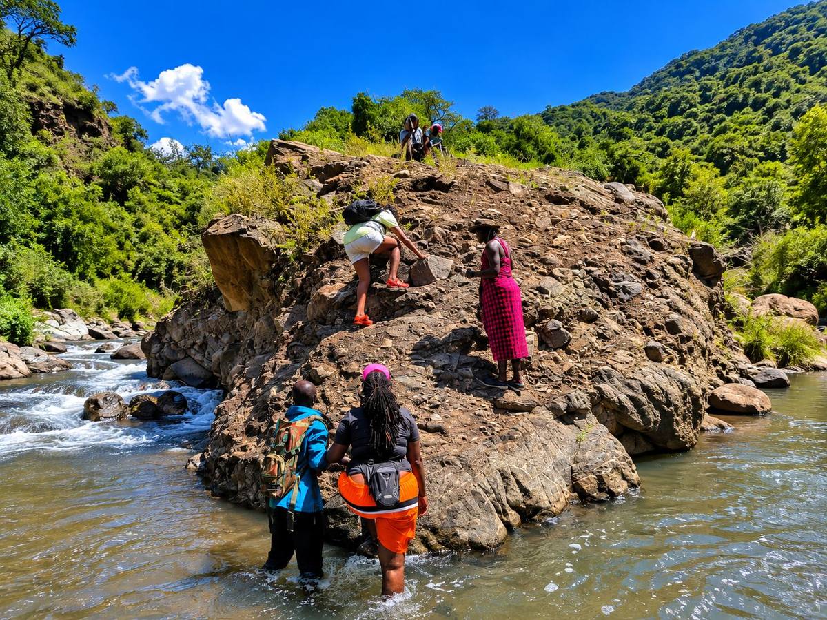 Guide leading guests through the mineral-rich gorge terrain near the hot springs